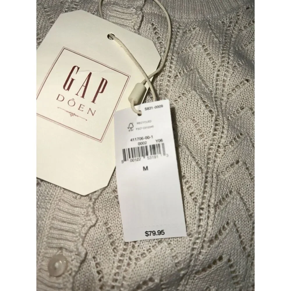 NWT! Gap × DÔEN Linen-Blend Pointelle Sweater MEDIUM Chine Beige $80 sold out - Picture 3 of 9